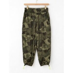 No Boundaries Womens Nylon Green Camo Cargo Jogger Pants XL 15-17 Bungee Hem